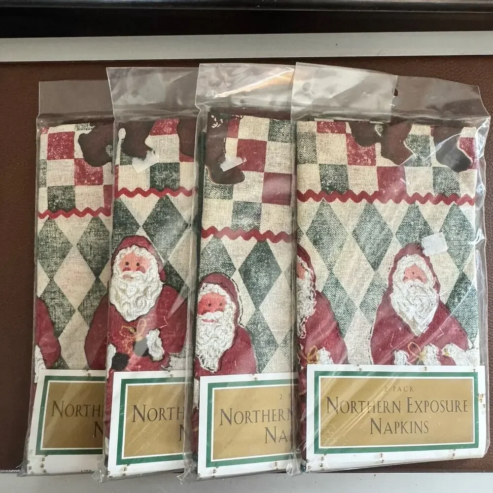 Vtg Northern Exposure Christmas Napkins 4 Packs Of 2 Napkins Santa Farmhouse
